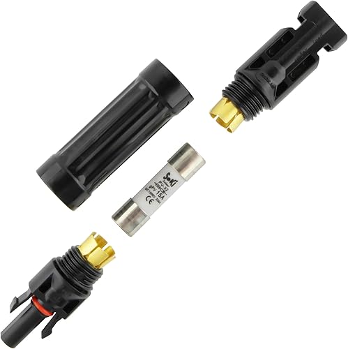 SeKi Portafusibili DC rotondo, IP67, impermeabile fino a 1000 V, con fusibile da 15 A, fusibile per solare/fotovoltaico, per uso esterno; per fusibili da 10 x 38 mm - Honorern