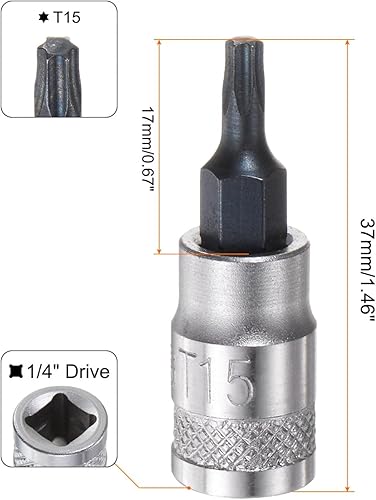 sourcing map Chiave a bussola Torx T27 Solid Star da 1/4', lunghezza 3,7 cm, punta in acciaio S2 CR-V per chiave a cricchetto, barra scorrevole, asta di prolunga - Honorern