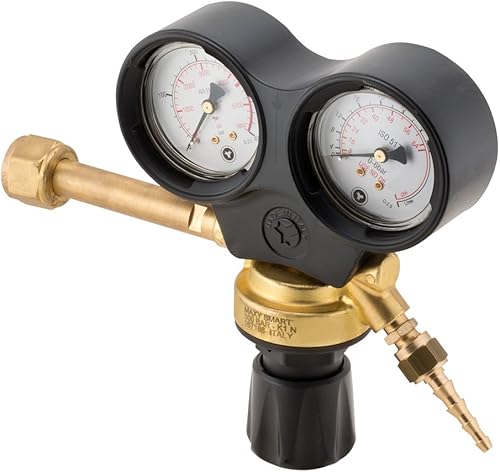 RIDUTTORE PRESSIONE CO2 ARGON MIX CON 2 MANOMETRI PROFESSIONAL ATTACCO ITALIA FEMMINA W21.80 rhi CUFFIA OXYTURBO GAS COMPRESSI FINO A 300 BAR PER SALDATRICI MIG/MAG/TIG - Honorern