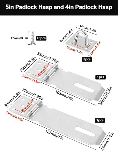 Sheryl&Rain 2 Pezzi Argentato Lucchetto Hasp in Acciaio Inox Heavy Duty Serratura Della Porta 4 Pollici 5 Pollici Chiavistello Chiusura a Lucchetto con Viti Antifurto Latch Lock per Porte e Finestre - Honorern