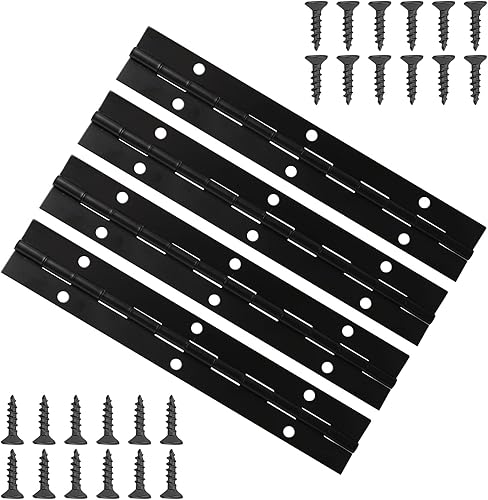 Eowppue Confezione 4 Cerniere per pianoforte con 24, Cerniera per pianoforte in metallo Cerniera in acciaio inossidabile Cerniera per pianoforte durevole Barca per finestre con fori (Nero, 6 pollici) - Honorern