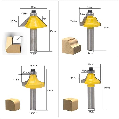 12 Pezzi Set Frese per Legno, Set di Punte per Fresa in Carburo di Tungsteno, con diametro del codolo da 8 mm - Honorern