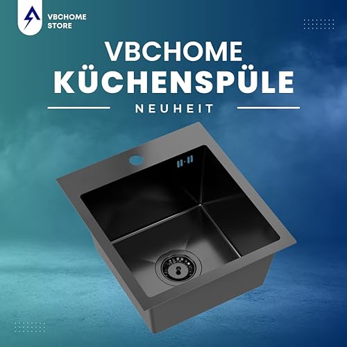 Lavello da Incasso in Acciaio Inox Con Rubinetto, 40 x 45 cm, Nero, Con Foro per Rubinetto - Honorern