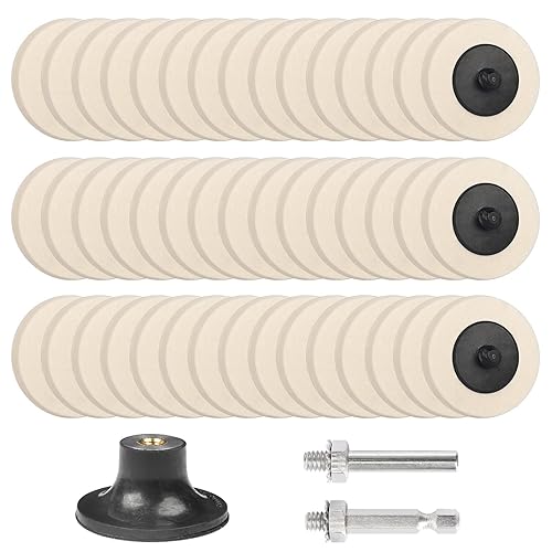 50mm Disco di lucidatura in lana, 48 pezzi di dischi di lucidatura con supporto per disco da 2 pollici con gambo da 1/4 di pollice per progetti di lucidatura e lucidatura - Honorern