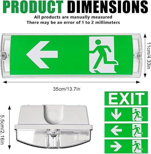 Lampada di emergenza a LED, luce di emergenza, luce fissa, segnale di emergenza, con batteria di emergenza 3 h, 4 spiktogrammi di uscita di emergenza, 100 lampadine, impermeabile, per montaggio - Honorern