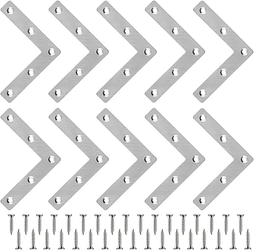 10 Pezzi Staffa angolare piatta a forma di L, Staffa Angolare Piatta, Angolari Piatta Gradi Supporti, Squadrette Angolar a Forma di L, per mobili in legno, armadi, tavoli e sedie - Honorern