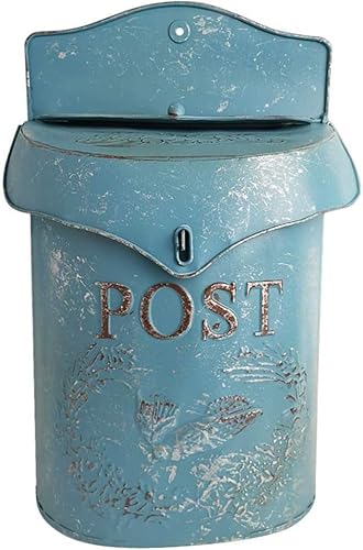 Cassetta delle lettere da parete e bloccabile in ferro battuto con patta per casa di campagna (blu1) - Honorern