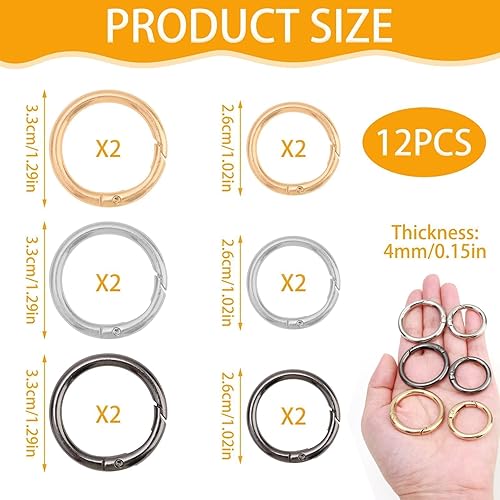 28/33mm Moschettoni per Borse, 12 pezzi Anelli per Moschettone in Lega di Zinco con O-ring Da, 3 Colori Chiusura per Gioielli, Accessori per Borse Artigianali con Anelli per Borse Fai-da-te - Honorern