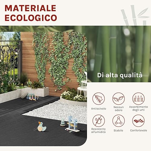 WOLTU Pavimenti da Esterno Balcone/Giardino/Terrazza Piastrelle ad Incastro in WPC, Legno Composito Antracite (11 Pannelli / 1 ㎡) - Honorern