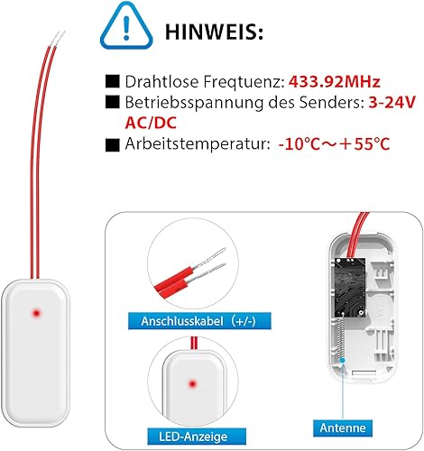 PHYSEN Inoltro del segnale radio alimentato a batteria, kit di trasmissione del campanello e estensione gong, 1 convertitore radio + 1 ricevitore batteria per impianti di campanello esistenti - Honorern