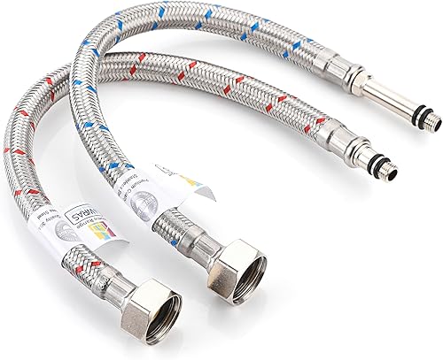 2 paia di tubi flessibili M8 x 1/2', connettori flessibili per rubinetto, in acciaio inox (300 mm), per tubo da cucina/lavabo, con valvola isolante, approvata WRAS, tubo intrecciato per - Honorern