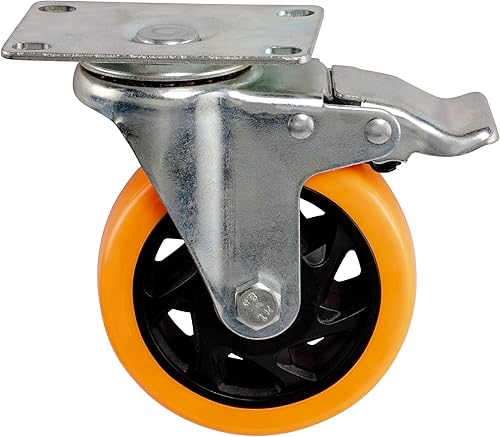 1641X3 - Ruota in Poliuretano con Piastra Girevole e Freno di Bloccaggio. Diametro 125 mm. - Honorern