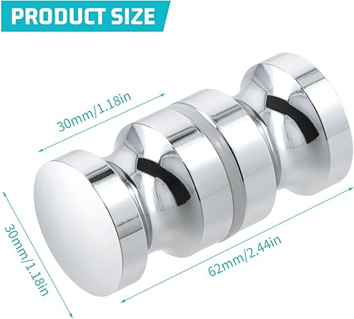 2 Pezzi Maniglia di Porta della Doccia, Maniglie per Porte Maniglia Per Porta Rotonda Pomolo per Porte Vetro in Lega di Alluminio Pomolo Per Porte Vetro per Cucina Bagno Casa Hotel (30mm) - Honorern