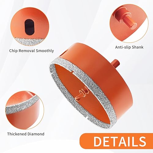 Seghe a Tazza Diamantate con Punte Guida, Vacuum Brasato Punte Diamantate per Piastrelle, Porcellana, Vetro, Marmo, Ceramica (110mm) - Honorern