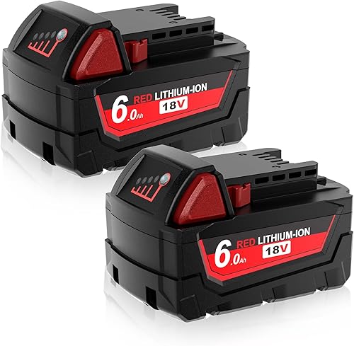 2 Pezzi 6,0Ah/6000mAh 18V Sostituzione Batteria per Milwaukee M18 Batteria Compatibile con Milwaukee M18 M18B 48-11-1840 48-11-1828 48-11-1820 48-11-1815 48-11-1850 - Honorern