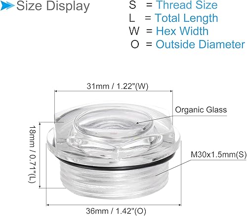 Vetro Livello Olio Compressore Aria, | Filettatura Maschio M30x1.5mm | Finestra Indicatore Vetro Testa Esagonale Alluminio - (Applicazioni: Accessori Cambio), 1Pz - Honorern