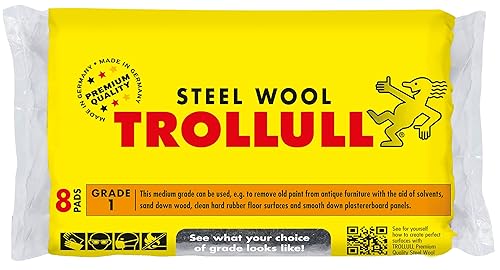 Lana d'acciaio | Lana metallica media 1, può essere utilizzata per levigare il legno, rimuovere vecchie vernici e vernici da mobili antichi e pulire pavimenti in gomma dura, 8 cuscinetti da - Honorern