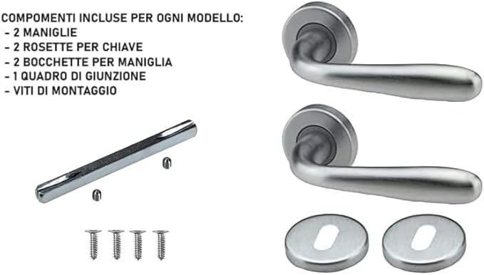 Bricolevante Coppia Maniglie Porta Interna Cromo satinato Modello Urbino Disponibile in più Varianti vendute in coppia - Maniglia per Porte - Honorern