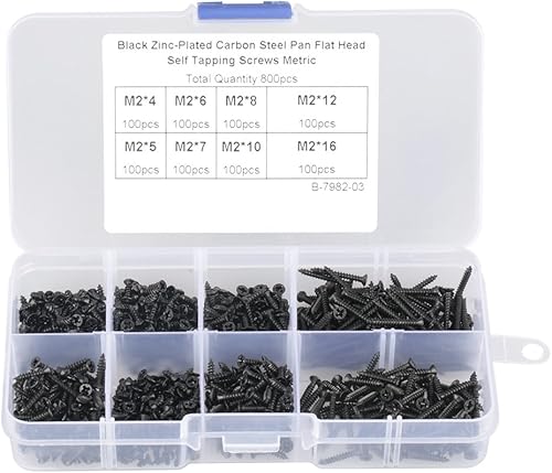 Kit viti autofilettanti in acciaio al carbonio nero 800 pezzi M2 con testa piatta a croce con scatola portaoggetti - Honorern