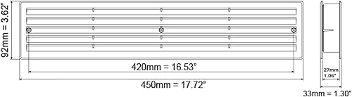 H&C VENT Griglia di ventilazione 457 x 92 mm Nero 2 lati PVC – HVAC – Copertura di ventilazione della porta – Sistema di alimentazione dell'aria quadrato in plastica elemento - Honorern