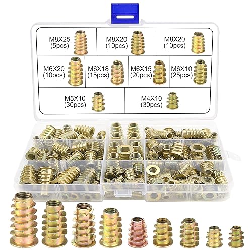 Inserto Filettato 155 Pezzi Boccole Filettate per Legno Inserti Filettati M4 M5 M6 M8 Inserti a Vite di Strumenti Assortimento per Noci per Mobili in Legno - Honorern