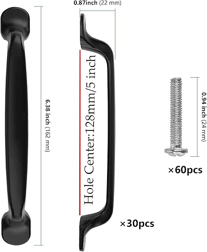 HAKZEON 30 maniglie nere per credenze, maniglie in alluminio per armadio da cucina, maniglie per cassetti, armadi, porte, fori di 128 mm - Honorern