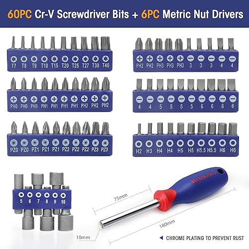 WORKPRO Set Attrezzi da Lavoro, Borsa Porta Utensili 156 Pezzi con Pinza, Chiavi Inglesi, Coltello, Chiavi Esagonali, Cacciaviti, Metro, Seghetto e Martello ecc. - Honorern