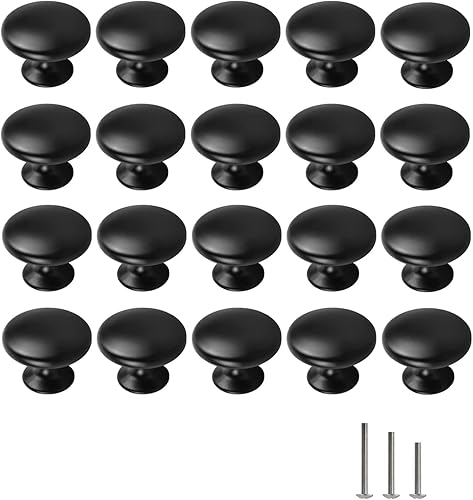 4x Pomello rotondo nero per mobile, maniglia per cassetto della cucina, nero opaco, 30 mm - Honorern