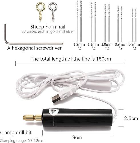 Mini Trapano Elettrico, 5V Mini Trapani Elettrici Portatile, Viene Fornito con Cavo USB da 1,8 M e Punte da Trapano da 0,8/0,9/1,0/1,1/1,2 MM (due Ciascuno), per Artigianato in Resina Fai da Te Ecc - Honorern