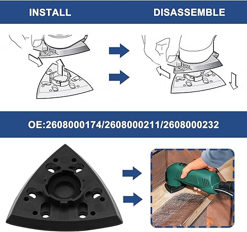 1 piastra abrasiva triangolare compatibile con Bosch PDA 180 PDA 180E PDA 240E GDA 280E OE 2608000174 2608000211 2608000232 90 x 90 x 90 mm Piastra abrasiva nera - Honorern