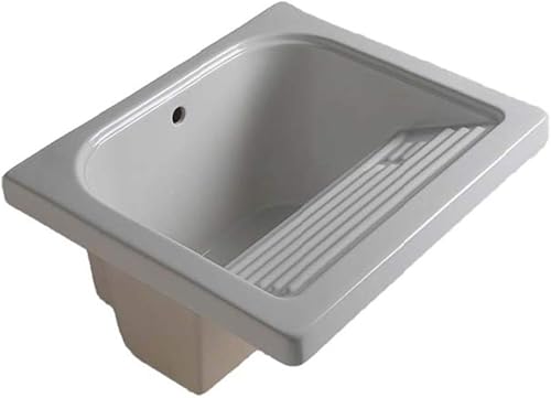 VASCA LAVATOIO da Incasso 60x50 con STRIZZATOIO Integrato, in Ceramica Bianca con KIT SIFONERIA Incluso - Honorern