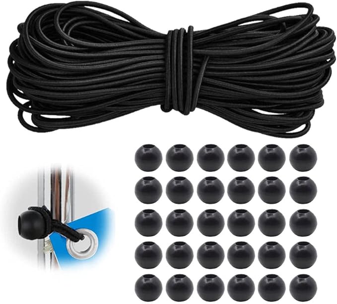 Ganci Elastici, 4mm, 10m Nero, ZhenSFlourish Fai Da te Elastici Per Telone, Ganci Elastici Per Teloni con 30 Palline - Honorern