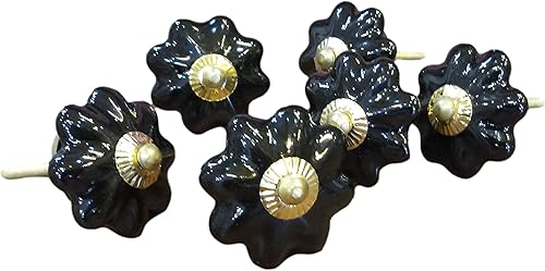 Set di 6 pomelli in ceramica nera per armadietti, maniglie da cucina, cassetti e credenze, accessori in ottone - Honorern