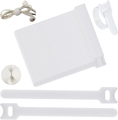 50Pcs Fascette Cavi, Fascette Cavi Riutilizzabili, Fascette Velcr, Fascette Stringicavo, Fascette Riutilizzabili, Fascette Adesivo, per Organizzazione dei Cavi a Casa e in Ufficio, Bianco - Honorern