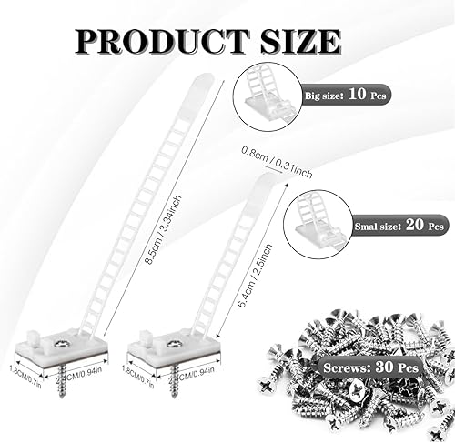 Fascetta per Cavi Autoadesiva, Clip Cavo Autoadesivo 50 Pezzi (2 Dimensioni), Ganci Fermacavi Autoadesivi Con Adesivo - Passante per Cavi da Scrivania, Muro, Pareti - Nero - Honorern