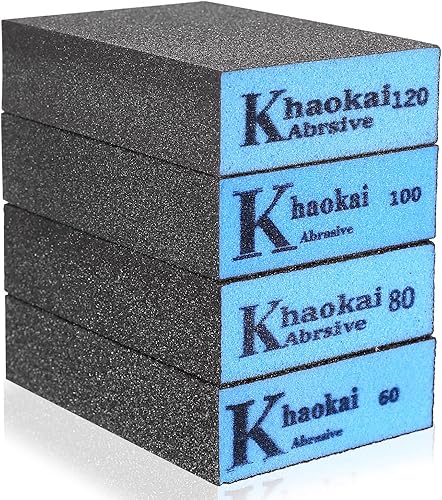 4 Pz Spugna Abrasiva Legno Cucina, Spugne Abrasive, Grana 60 80 100 120 Spugnette Abrasive, Manuale Blocchi Abrasivi Spugne Carta Vetrata per Lucidatura di Pareti Legno Metallo Plastiaca - Honorern