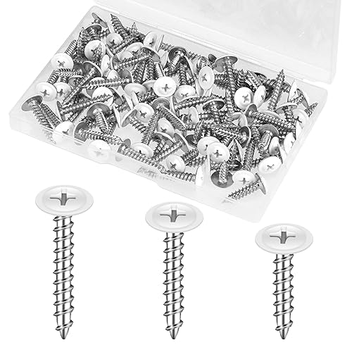 120 viti bianche #8, filettatura bianca, viti a testa piatta, viti autofilettanti, legno, viti autofilettanti bianche, vite da lavoro in legno per pannelli da parete, 1/2 pollici, 3/4 pollici, 1 - Honorern