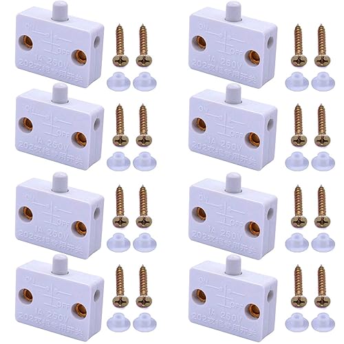 8 Pezzi Interruttore Armadio Interruttore per Porte Interruttore Luce Armadio Push Porta Interruttore Interruttore di Contatto Porta 250V 1A per Armadietti Switch(Bianco) - Honorern