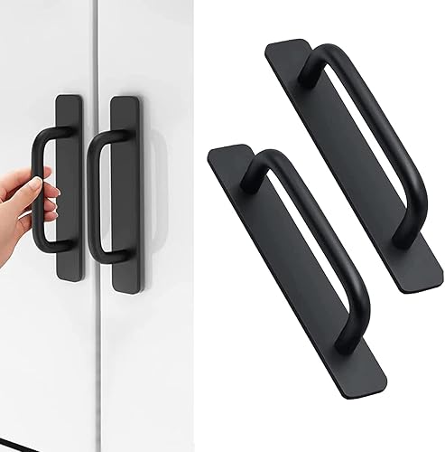 Ruikdly Maniglie Autoadesive per Mobili 2 pezzi Maniglia Porta Scorrevole in Alluminio, Senza Foratura 180 mm Maniglie per Armadio Adesiva per Frigoriferi, Armadi, Porta Scorrevole (Nero) - Honorern