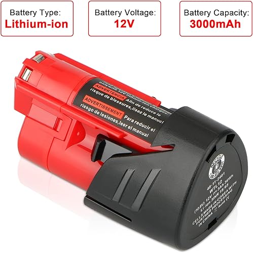 2X Waitley 12V 3.0Ah Batteria per Milwaukee M12 48-11-2410 48-11-2420 48-11-2411 48-11-2401 48-11-2402 M12 12V tensile elettrico senza fili… - Honorern