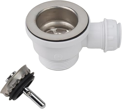 Scarico per lavandino, in acciaio , 70 mm, flangia in polipropilene, adatto per lavello, mini cestello, tappo di scarico, kit per cucina e bagno - Honorern