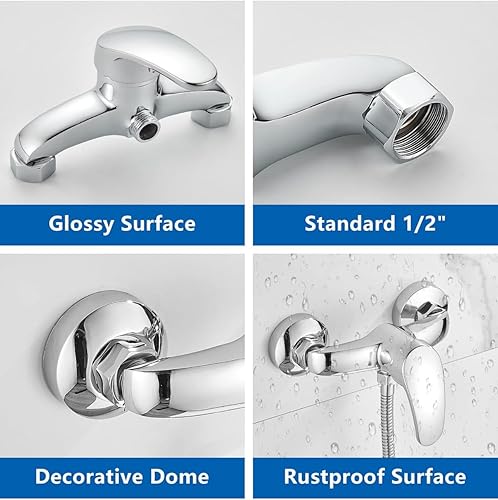 Bdit ACCESORI Rubinetto Doccia Miscelatore 1/2' Miscelatore Monocomando per Doccia in Ottone Rubinetto Miscelatore Bagno Per Bagno Doccia Vasca Cromo Argento - Honorern