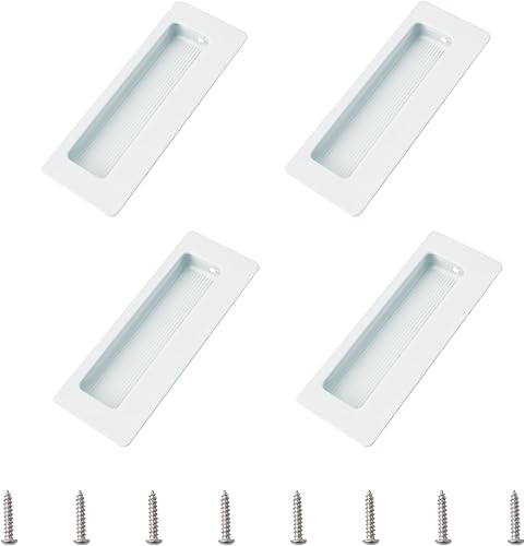 4 maniglie rettangolari da incasso a scomparsa, design incorporato, maniglie per porte scorrevoli con viti, in acciaio inossidabile, per armadi e cassetti (bianco) - Honorern