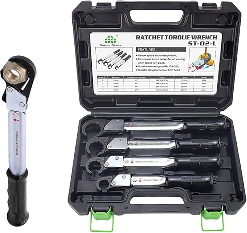 Chiave Dinamometrica A Cricchetto, Chiave A estremità Aperta, Strumento di Riparazione Aria Condizionata, Chiave A Cricchetto Regolabile, per Tubo di Rame da 1/4', 3/8', 1/2'', 5/8' - Honorern