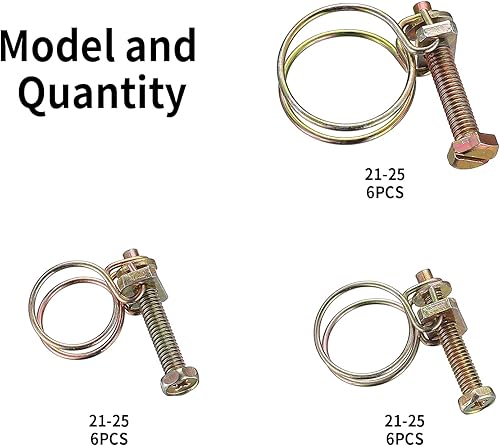 25 Pz Fascette Stringitubo a Doppio Filo, Fascette Stringitubo a Vite Regolabili, Clip Tubi a Doppio Filo Flessibile in Carbonio Acciaio per Fissaggio Tubi Idraulici, 13-16 mm 10-16 mm 21-25 mm - Honorern