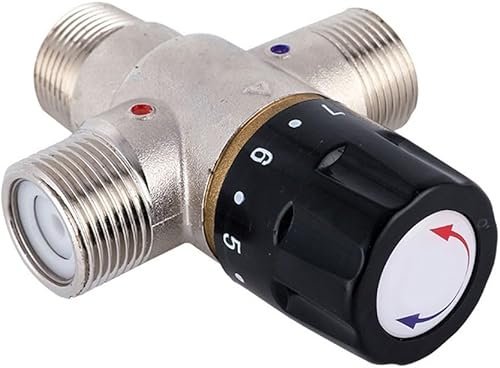 Lioaeust Valvola miscelatrice termostatica DN20 per riscaldamento solare da 3/4 di pollice, Termostatica, Rame, Argento + Nero - Honorern