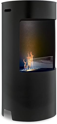 Giulio Cesare - Caminetto a bioetanolo da terra con 1 bruciatore da 1.5L. Camino a bioetanolo da appoggio in acciaio inox e vetro temperato. Disponibile in bianco o nero. Ø40x80 cm (Nero) - Honorern