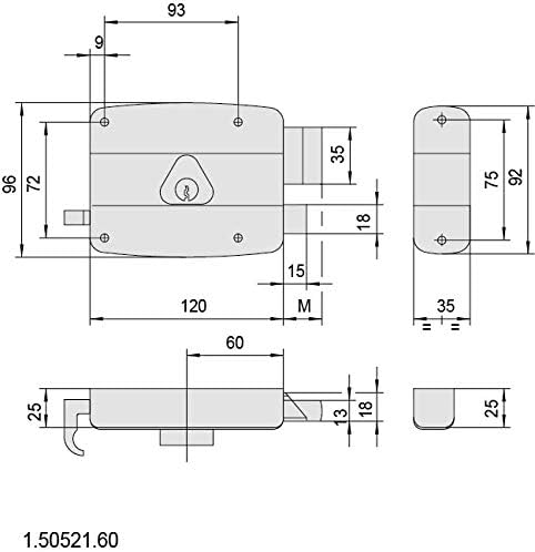 CISA 150521602, Serratura da Applicare a Cilindro, Acciaio con Rivestimento in Zinco, Entrata 60, Mano Sinistra - Honorern