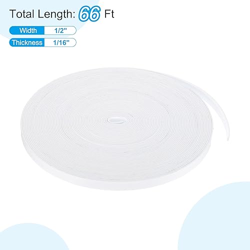 Nastro di Tenuta per Porte in Gomma, 1/2 Pollici x 1/16 Pollici x 66 Piedi Nastro Schiuma Adesiva Autoadesiva ad Alta Densità Isolante per Porte Finestre Aria Condizionata, Bianco - Honorern