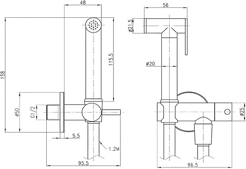 Kit Idroscopino Wc Doccetta Ottone Portatile Shut-Off Monogetto Azionamento a Leva (1, Oro Bronzato Spazzolato Tondo) - Honorern